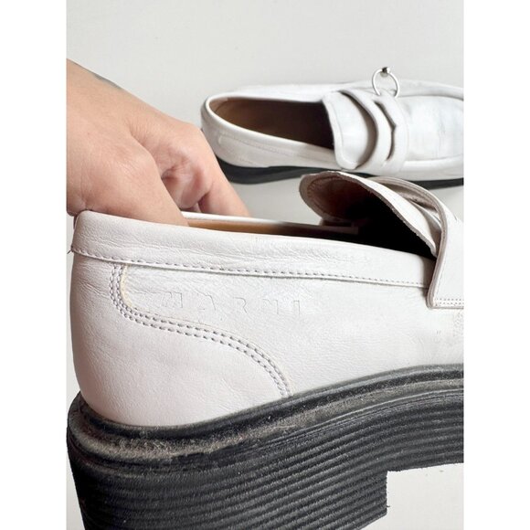 MARNI White Leather Piercing Square Toe Platform Penny Loafers, Size 36.5 - Picture 5 of 16